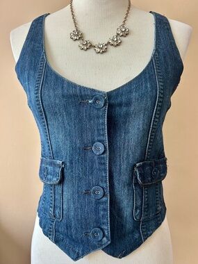 Y2K Tailored Fitted Denim Vest Women’s Clash Jeans Button Front NWT
